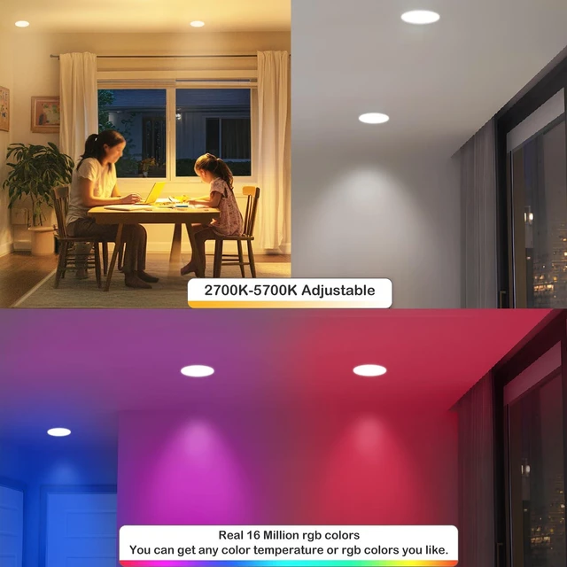 Alt view image 5 of 7 - MELPO Smart Recessed Lighting 4 Inch Compatible with Alexa & Siri12W 1100LM Recessed Ceiling Light 2700K-6000K16 Million ColorsMusic Sync, DIY Flash, LED Downlight with Junction Box12 Pack