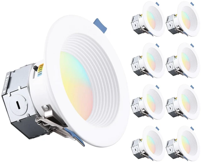 Main image of TORCHSTAR 8-Pack 5CCT 4 Inch LED Recessed Light Canless, White | Aluminum, Anti-Glare Deep Baffle, Integrated Junction Box, CRI90, Dimmable, Air Tight, IC, ETL, 2700K/3000K/3500K/4000K/5000K