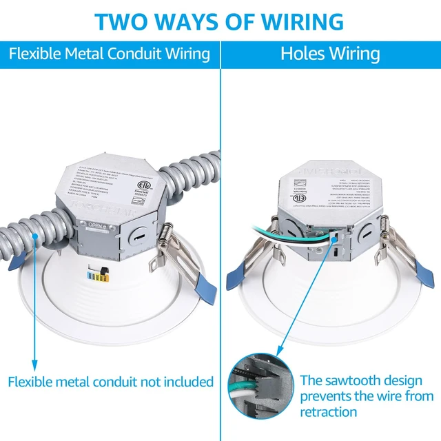 Alt view image 3 of 7 - TORCHSTAR 8-Pack 5CCT 4 Inch LED Recessed Light Canless, White | Aluminum, Anti-Glare Deep Baffle, Integrated Junction Box, CRI90, Dimmable, Air Tight, IC, ETL, 2700K/3000K/3500K/4000K/5000K