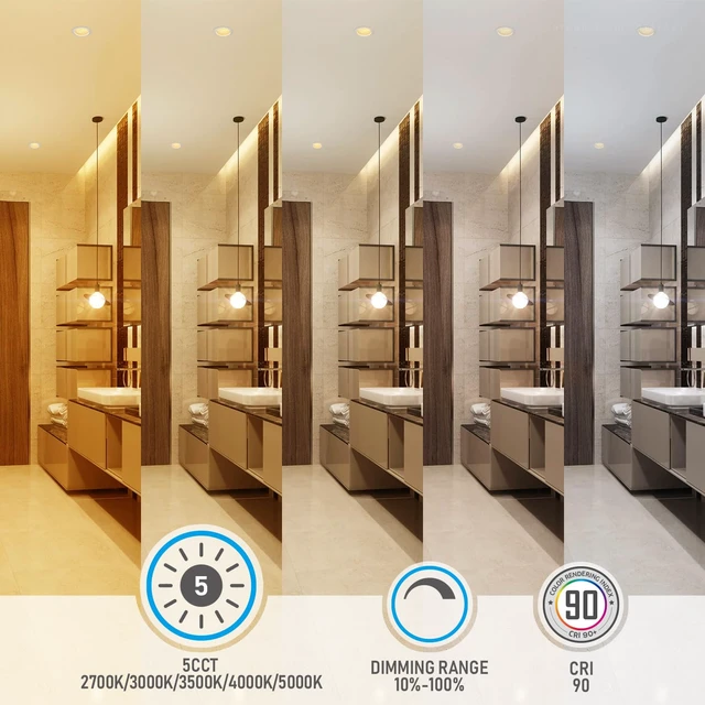 Alt view image 4 of 7 - TORCHSTAR 8-Pack 5CCT 4 Inch LED Recessed Light Canless, White | Aluminum, Anti-Glare Deep Baffle, Integrated Junction Box, CRI90, Dimmable, Air Tight, IC, ETL, 2700K/3000K/3500K/4000K/5000K