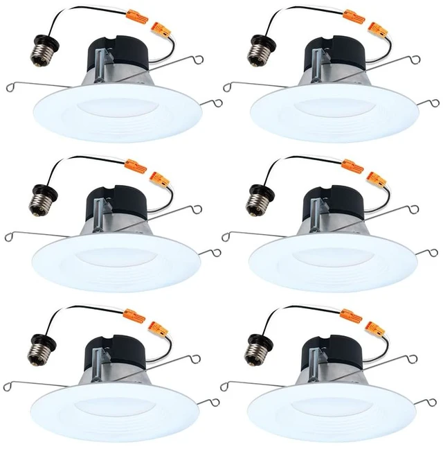 Main image of HALO LT 5/6 inch LED recessed Can Light Trim, 5 CCT, Dimmable, 750lm 6PK | recessed baffle retrofit can light replacement trim, low glare, wet-rated for showers and outdoor use, Dims to 10%