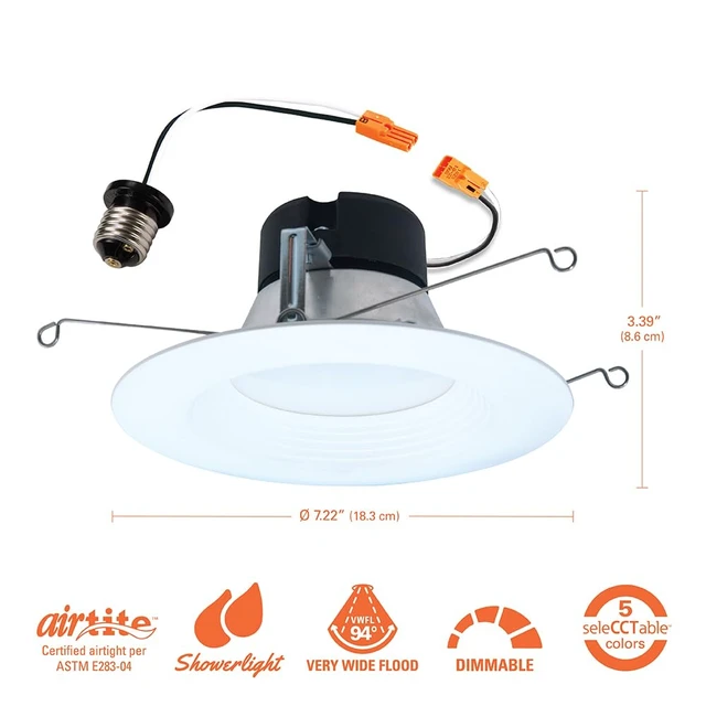 Alt view image 4 of 7 - HALO LT 5/6 inch LED recessed Can Light Trim, 5 CCT, Dimmable, 750lm 6PK | recessed baffle retrofit can light replacement trim, low glare, wet-rated for showers and outdoor use, Dims to 10%