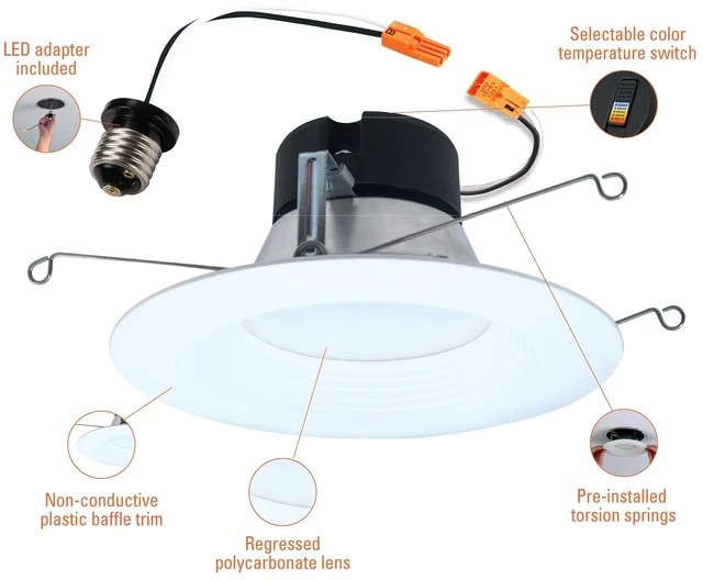 Alt view image 5 of 7 - HALO LT 5/6 inch LED recessed Can Light Trim, 5 CCT, Dimmable, 750lm 6PK | recessed baffle retrofit can light replacement trim, low glare, wet-rated for showers and outdoor use, Dims to 10%