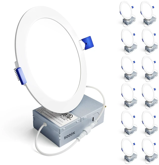 Main image of Ensenior 12 Pack 6 Inch LED Recessed Light, 5000K Dimmable Canless Wafer | 5000K Daylight, 5%-100% Dimmable, 1200LM 12W 120V, IC & Damp Rated, ETL & FCC & UL Certified, 50000h Life Span