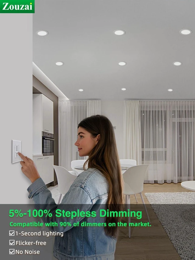 Alt view image 4 of 7 - zouzai 24 Pack 4 Inch LED Recessed Ceiling Light, 5CCT, Dimmable, White | 2700K-5000K Selectable, 120V 9W Eqv 60W, 810LM, Can Light, with Junction Box, High Brightness, Ultra-Thin, ETL& IC Rated