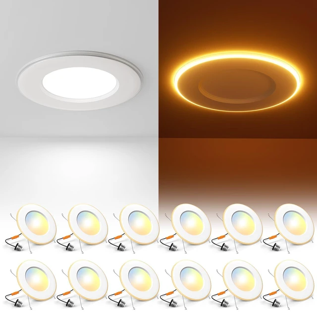 Main image of 5/6 inch LED Retrofit Recessed Can Lights with Night Light, 12 Pack | 5CCT, Dimmable, 12W=110W, 1100LM, 2700K/3000K/4000K/5000K/6000K Select, Baffle Trim, Easy Install, IC & Damp Rated, ETL & FCC