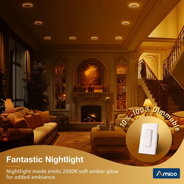 Alt view image 7 of 7 - 5/6 inch LED Retrofit Recessed Can Lights with Night Light, 12 Pack | 5CCT, Dimmable, 12W=110W, 1100LM, 2700K/3000K/4000K/5000K/6000K Select, Baffle Trim, Easy Install, IC & Damp Rated, ETL & FCC
