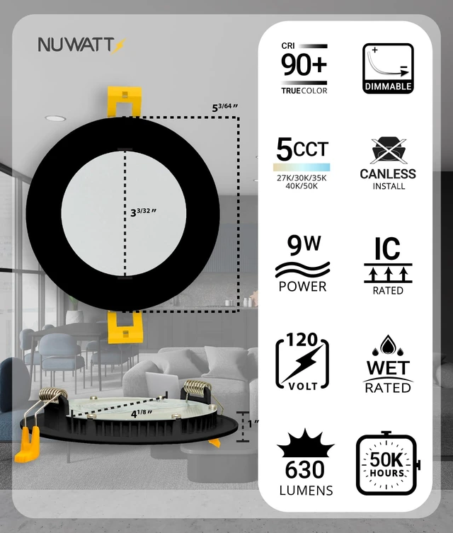 4 Inch LED Black Recessed Lighting, 5CCT 2700K-5000K, Dimmable, 6 PK ...