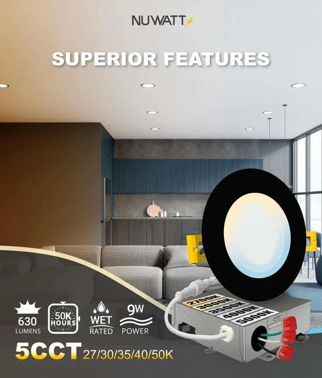 4 Inch LED Black Recessed Lighting, 5CCT 2700K-5000K, Dimmable, 6 PK ...