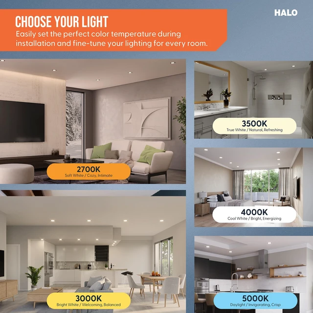 Alt view image 7 of 7 - HALO HLBT 6 inch LED Recessed Light Slim Trim Retrofit 5CCT 765lm 6PK | slim disk wafer retrofit can light LED trim, wet-rated for showers and outdoor use, 2700K-5000K, Dims to 5%