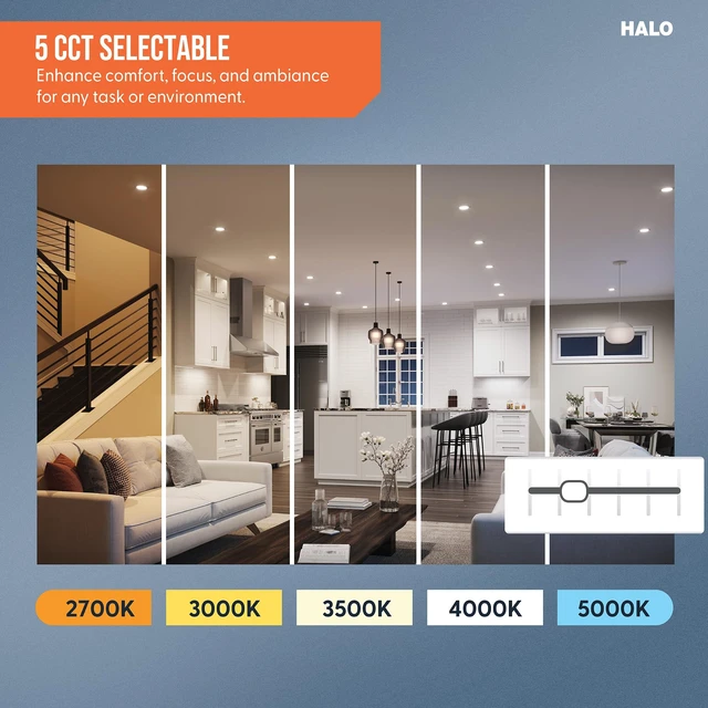 Alt view image 6 of 7 - HALO HLBT 6 inch LED Recessed Light Slim Trim Retrofit 5CCT 765lm 6PK | slim disk wafer retrofit can light LED trim, wet-rated for showers and outdoor use, 2700K-5000K, Dims to 5%
