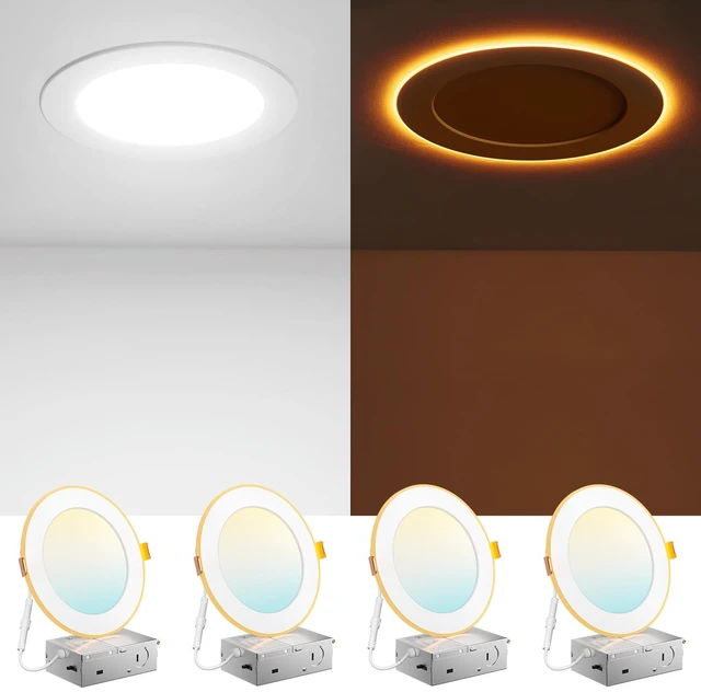 Main image of Amico 4 Pack 6 Inch 5CCT LED Recessed Ceiling Light with Night Light | 1100 Lumens, 12W Low Power, 5%-100% Smooth Dimming, ETL & FCC Listed, Canless Wafer Downlight, Ultra-Thin Recessed Lighting