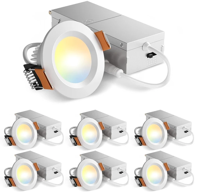 Main image of Amico 6 Pack 2 Inch 5CCT Ultra-Thin LED Canless Recessed Ceiling Light | CRI90+ Color Accuracy, 350 Lumens, 6W Low Power, 5%-100% Smooth Dimming, ETL & FCC Listed, Wafer Downlight, J-Box Included