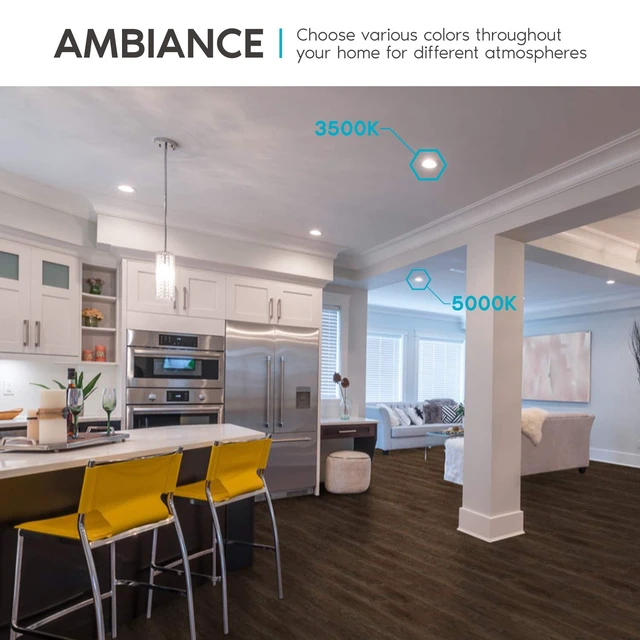 Alt view image 4 of 7 - LUXRITE 4 Inch Ultra Thin Square LED Recessed Lighting (4 Pack) | 5 Color Temperature Options 2700K - 5000K, Dimmable Downlight, 10W, IC Rated, Wet Rated, Canless LED Recessed Light, 120V