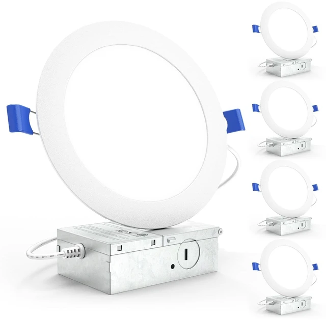 Main image of Sunco 4 Pack 6 Inch Canless LED Ultra-Slim Recessed Light, 14W-100W | 1200LM, 5000K Daylight, Dimmable, with Junction Box, Wafer Thin Canless Recessed Downlights for Low Ceilings Indoors