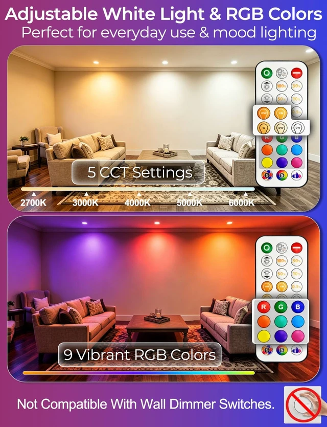 Alt view image 4 of 7 - HEKEE LED Reccessed Downlights, Color Changing, 6 Inch, Recessed Ceiling Lights (6 Packs)