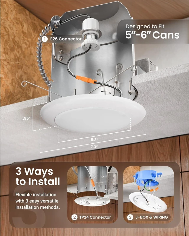 Alt view image 3 of 7 - Sunco 12 Pack 6 Inch Flush Mount LED Disk Lights, 5CCT, 15W=75W, Dimmable | 1350LM, Selectable CCT 3000K/4000K/5000K/6000K/6500K, Low Profile Ceiling Can Lighting, 15W (75W Equivalent), Damp Rated ETL