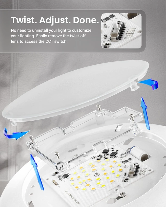 Alt view image 5 of 7 - Sunco 12 Pack 6 Inch Flush Mount LED Disk Lights, 5CCT, 15W=75W, Dimmable | 1350LM, Selectable CCT 3000K/4000K/5000K/6000K/6500K, Low Profile Ceiling Can Lighting, 15W (75W Equivalent), Damp Rated ETL