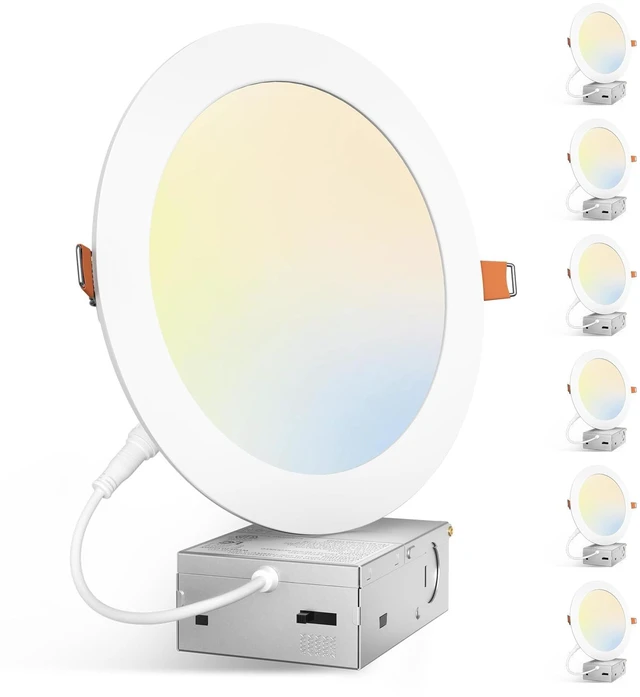 Main image of Amico 6 Pack 7 Inch 5CCT Ultra-Thin LED Canless Recessed Ceiling Downlight | Dimmable Wafer Light with Junction Box, 2700K/3000K/3500K/4000K/5000K Selectable, 15W=100W, 1300LM High Brightness, ETL&FCC