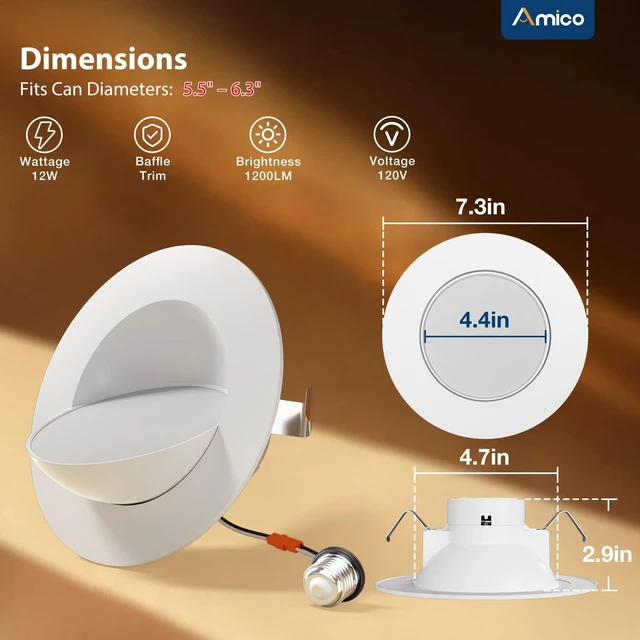 Alt view image 5 of 7 - Amico 6 Inch Eyeball Gimbal Retrofit Can Lights, Adjustable, 5CCT, 6 Pack | 360°+90°Adjust Directional, 12W, 1200LM, 2700K/3000K/4000K/5000K/6000K Select, Dimmable, IC Rated, ETL & FCC