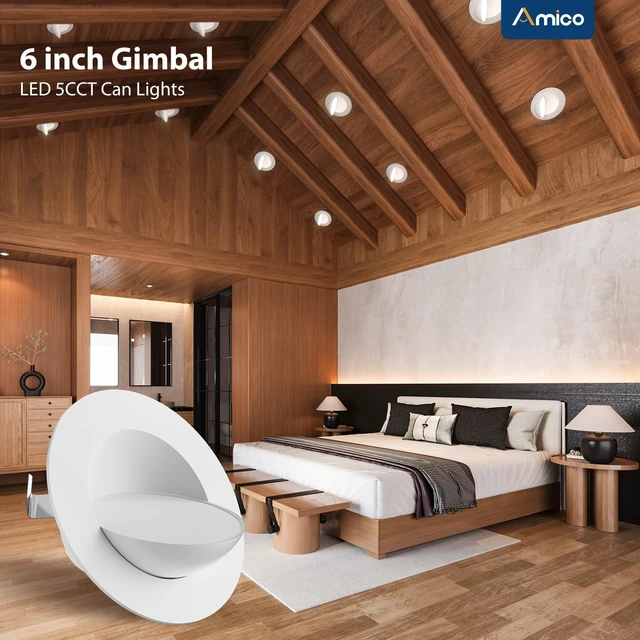 Alt view image 7 of 7 - Amico 6 Inch Eyeball Gimbal Retrofit Can Lights, Adjustable, 5CCT, 6 Pack | 360°+90°Adjust Directional, 12W, 1200LM, 2700K/3000K/4000K/5000K/6000K Select, Dimmable, IC Rated, ETL & FCC