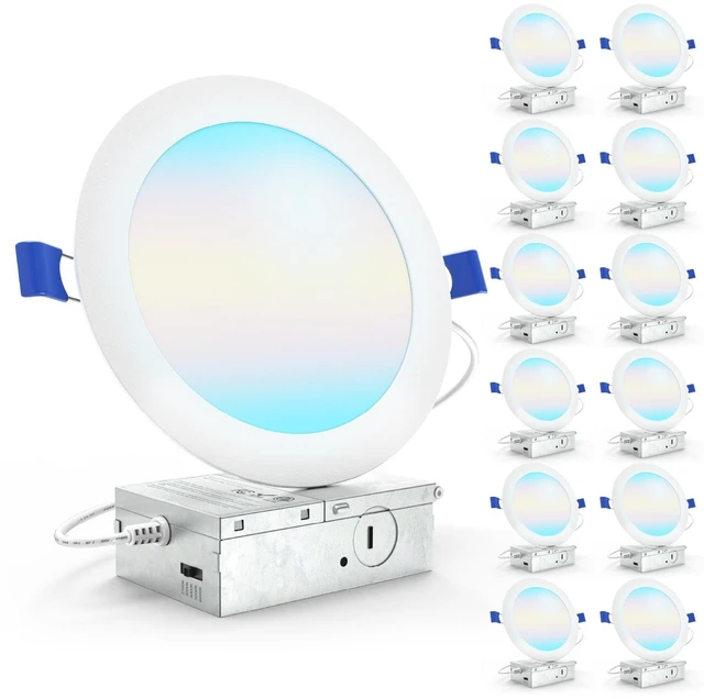Main image of Sunco 12 Pack 6 Inch Slim LED Recessed Ceiling Lights, 5CCT, 14W, Dimmable | 1500LM, Selectable CCT 2700K/3000K/3500K/4000K/5000K, Super Bright, Ultra Thin, Canless Wafer, Junction Box, Low Ceilings