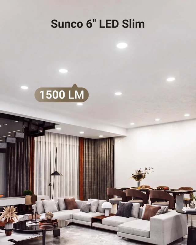 Alt view image 2 of 7 - Sunco 12 Pack 6 Inch Slim LED Recessed Ceiling Lights, 5CCT, 14W, Dimmable | 1500LM, Selectable CCT 2700K/3000K/3500K/4000K/5000K, Super Bright, Ultra Thin, Canless Wafer, Junction Box, Low Ceilings