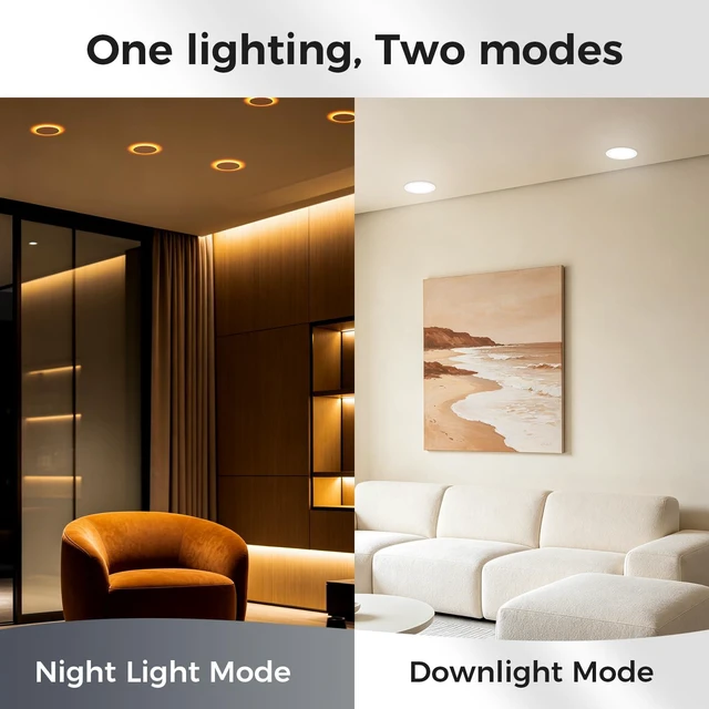 Alt view image 2 of 7 - CHARKEE 12 Pack 6 Inch 5CCT LED Recessed Ceiling Lighting with Night Light | Canless Ultra-Thin Dimmable Wafer Downlight with Junction Box,13W=110W,2700K-5000K, 1000LM, ETL & Energy Star & FCC,White
