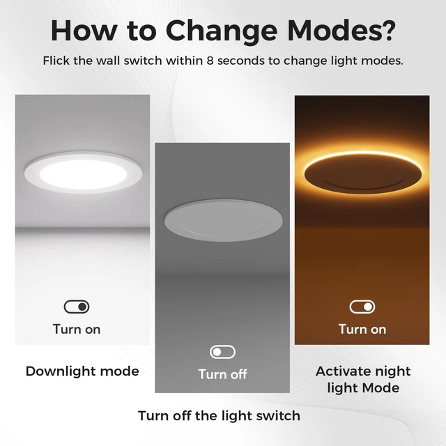 Alt view image 3 of 7 - CHARKEE 12 Pack 6 Inch 5CCT LED Recessed Ceiling Lighting with Night Light | Canless Ultra-Thin Dimmable Wafer Downlight with Junction Box,13W=110W,2700K-5000K, 1000LM, ETL & Energy Star & FCC,White