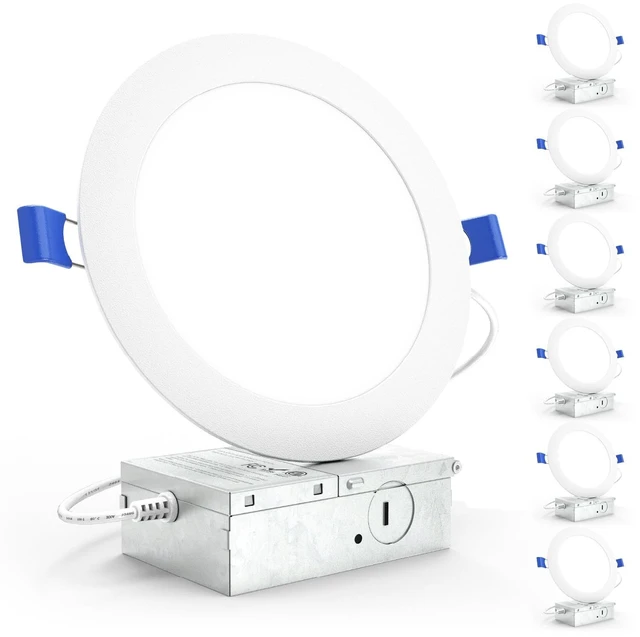 Main image of Sunco 6 Pack 6 Inch Canless LED Ultra-Slim Recessed Light, 14W-100W | 850LM, 6000K Daylight Deluxe, 14W, Dimmable, Wafer Thin, Canless, Junction Box, for Kitchens, Low Ceilings
