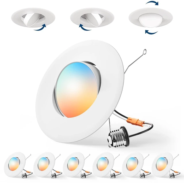 Main image of Amico 6 Inch Gimbal Eyeball LED Retrofit Recessed Can Lights, 5CCT, 6 Pack | Adjustable Directional Lighting, Dimmable, 2700K/3000K/4000K/5000K/6000K Selectable, 950LM, 10W, ETL & FCC