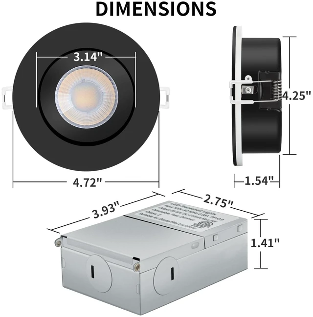 Alt view image 5 of 7 - KnLnny Ware Black Recessed Lights 4 Inch 6Pack,Dimmable,5 CCT | 9W, IC Rated Air Tight, Swivel Adjustable Eyeball Downlight with J Box, 180° Rotation Canless LED Ceiling Light
