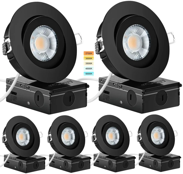 Main image of KnLnny Ware Black Recessed Lights 4 Inch 6Pack,Dimmable,5 CCT | 9W, IC Rated Air Tight, Swivel Adjustable Eyeball Downlight with J Box, 180° Rotation Canless LED Ceiling Light