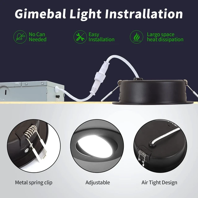 Alt view image 6 of 7 - KnLnny Ware Black Recessed Lights 4 Inch 6Pack,Dimmable,5 CCT | 9W, IC Rated Air Tight, Swivel Adjustable Eyeball Downlight with J Box, 180° Rotation Canless LED Ceiling Light