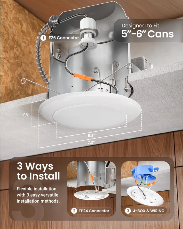 Alt view image 3 of 7 - Sunco 12 Pack 6 Inch Flush Mount LED Ceiling Disk Lights, 15W=75W Dimmable | 1050LM, 3000K Warm White, 15W=75W, Low-Profile Flush Mount LED Disk for Recessed Ceiling Lighting and Closets