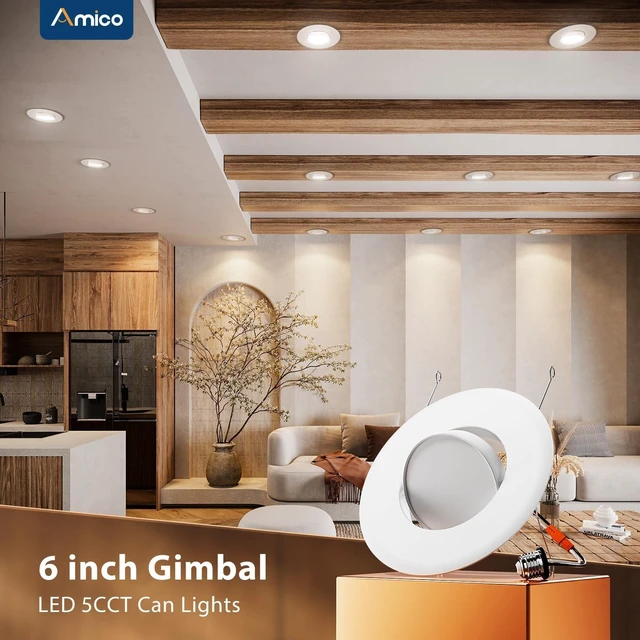 Alt view image 4 of 7 - Amico 6 Inch Gimbal Eyeball LED Retrofit Recessed Can Lights, 5CCT, 6 Pack | Adjustable Directional Lighting, Dimmable, 2700K/3000K/4000K/5000K/6000K Selectable, 950LM, 10W, ETL & FCC