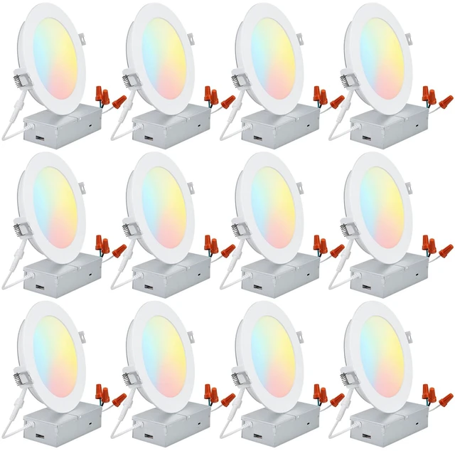 Main image of TORCHSTAR 12-Pack 5CCT 6 Inch LED Recessed Ceiling Light, CRI 90 | 1000lm Dimmable Slim Canless Downlight with J-Box, 2700K3000K3500K4000K5000K, ETL Listed