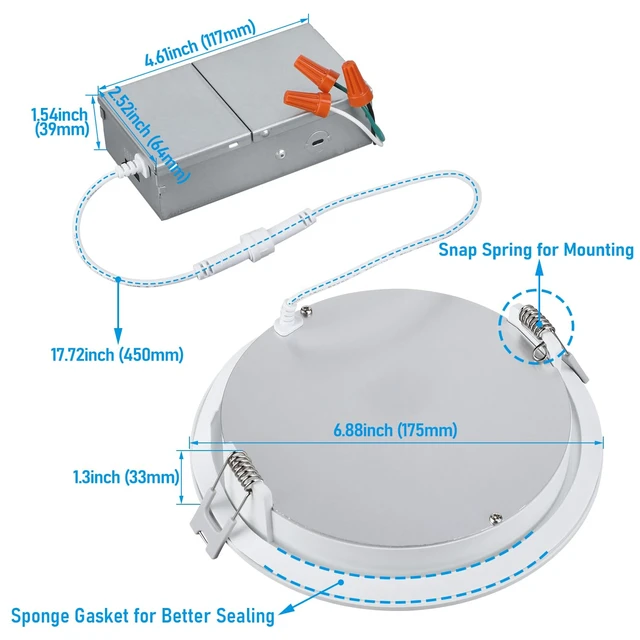 Alt view image 5 of 7 - TORCHSTAR 12-Pack 5CCT 6 Inch LED Recessed Ceiling Light, CRI 90 | 1000lm Dimmable Slim Canless Downlight with J-Box, 2700K3000K3500K4000K5000K, ETL Listed