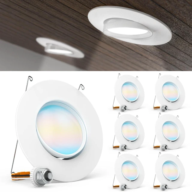 Main image of Sunco 6 Pack 6 Inch Gimbal LED Recessed Light Adjustable, 12W=60W 5CCT | 800LM, Selectable CCT 2700K/3000K/3500K/4000K/5000K, Dimmable, Adjustable Angle Retrofit Downlight Trim for Sloped Ceilings