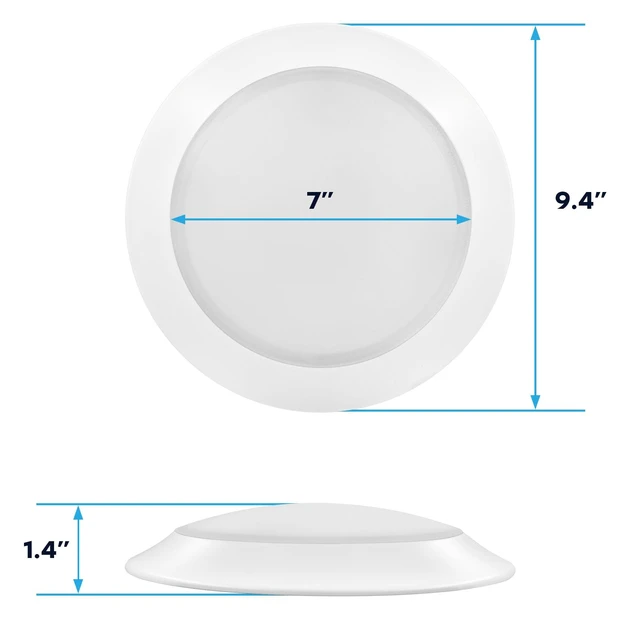 Alt view image 3 of 7 - 8 Inch LED Disk Lights, 27W, 2000LM, 5CCT Selectable 2700K - 5000K | Flush Mount Recessed Retrofit Ceiling Light, 2000LM, Dimmable, J-Box or 6" Can Install, 9.4" Face Diameter, Energy Star, ETL