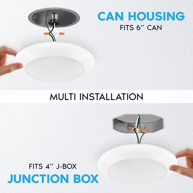 Alt view image 6 of 7 - 8 Inch LED Disk Lights, 27W, 2000LM, 5CCT Selectable 2700K - 5000K | Flush Mount Recessed Retrofit Ceiling Light, 2000LM, Dimmable, J-Box or 6" Can Install, 9.4" Face Diameter, Energy Star, ETL