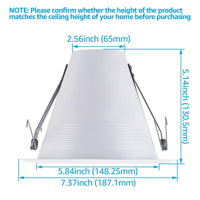 Alt view image 2 of 6 - TORCHSTAR 6-Pack 6" Recessed Can Light Trim Self-Flanged, White | Anti-Glare Cone Baffle Trim, Airtight, IC-Rated, for 6 Inch Can, Self-Flanged Recessed Light Trim, for PAR30 PAR38 BR30 BR40