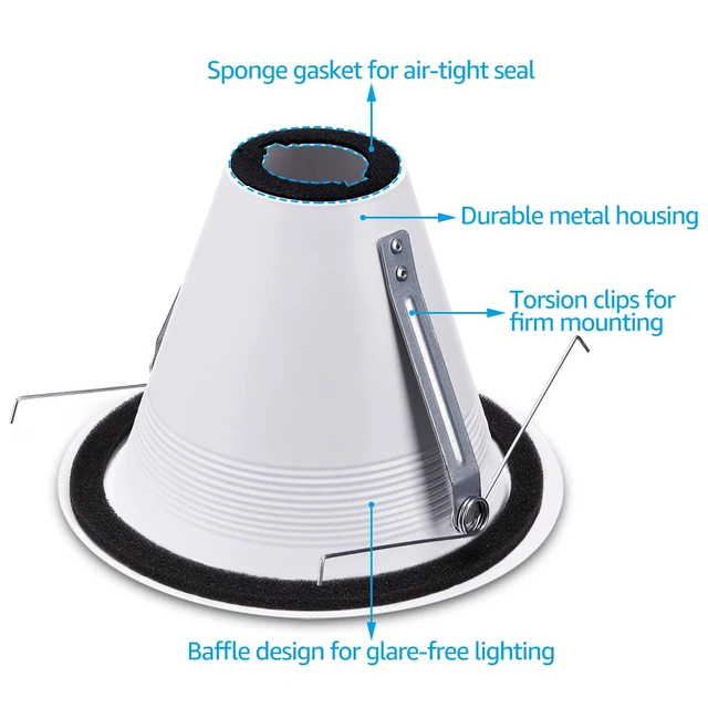 Alt view image 5 of 6 - TORCHSTAR 6-Pack 6" Recessed Can Light Trim Self-Flanged, White | Anti-Glare Cone Baffle Trim, Airtight, IC-Rated, for 6 Inch Can, Self-Flanged Recessed Light Trim, for PAR30 PAR38 BR30 BR40