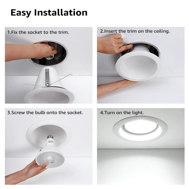Alt view image 6 of 6 - TORCHSTAR 6-Pack 6" Recessed Can Light Trim Self-Flanged, White | Anti-Glare Cone Baffle Trim, Airtight, IC-Rated, for 6 Inch Can, Self-Flanged Recessed Light Trim, for PAR30 PAR38 BR30 BR40