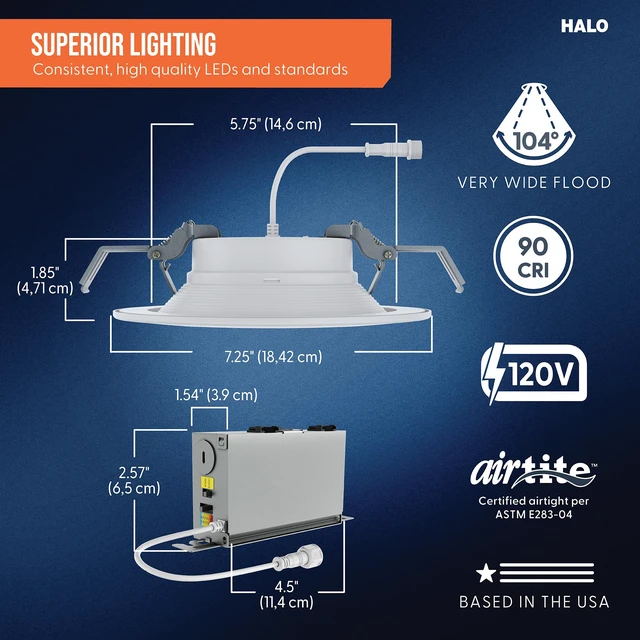 Alt view image 2 of 7 - HALO RL Canless LED Recessed Lighting 6 in 5CCT 1050/1330lm | Regressed for low glare, IC rated, airtight, wet rated for soffit /shower light, 2700K-5000K, dim + dim to warm Flip-N-Klip