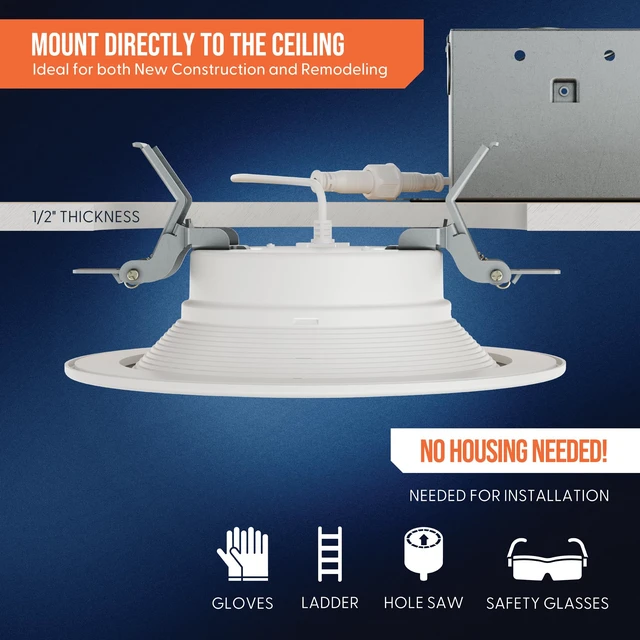 Alt view image 6 of 7 - HALO RL Canless LED Recessed Lighting 6 in 5CCT 1050/1330lm | Regressed for low glare, IC rated, airtight, wet rated for soffit /shower light, 2700K-5000K, dim + dim to warm Flip-N-Klip