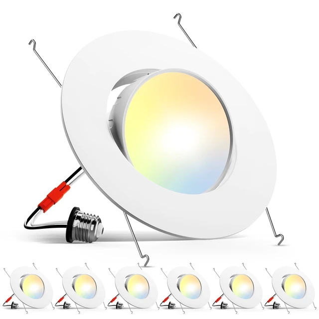Main image of Amico 5/6 Inch Retrofit Eyeball Gimbal Can Lights with Metal Trim, 6 Pack | 45°Directional Angled Adjustable, 16W=150W, 1500LM, Dimmable, 5CCT Selectable, Easy Install, IC & Damp Rated, ETL & FCC