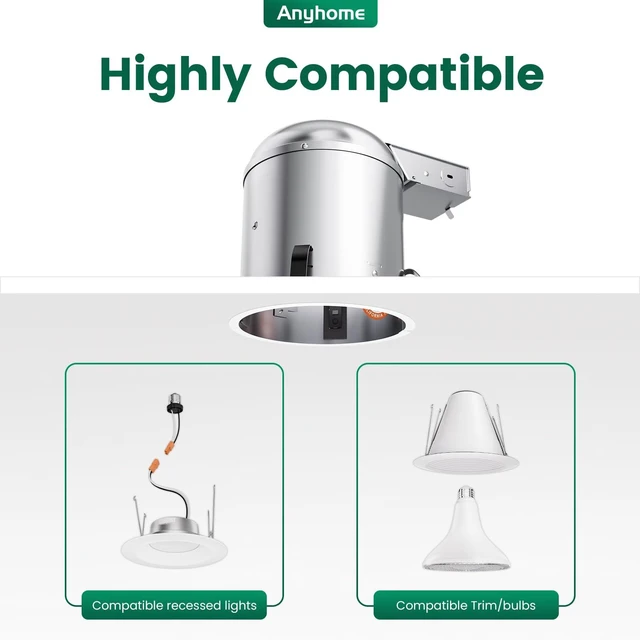 Alt view image 6 of 7 - Anyhome 6 Pack 6 Inch Recessed Lighting Housing Remodel,Can Light Housing | IC Rated & Air Tight,E26 Connector,ETL Listed