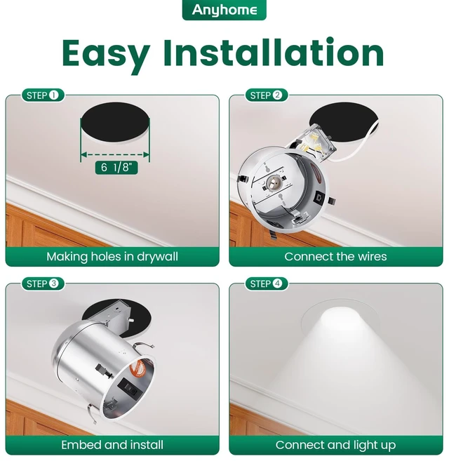 Alt view image 7 of 7 - Anyhome 6 Pack 6 Inch Recessed Lighting Housing Remodel,Can Light Housing | IC Rated & Air Tight,E26 Connector,ETL Listed