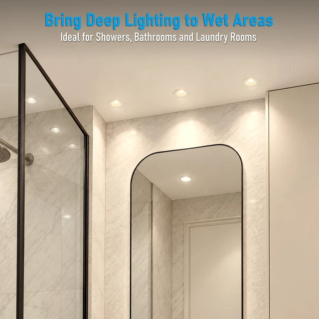 Alt view image 4 of 7 - TORCHSTAR 6-Pack 5CCT 2 Inch LED Recessed Lighting, Anti-Glare, CRI90 | Deep Baffle Trim, Wet Location, 600LM Dimmable, Aluminum, IC Rated, ETL, Ceiling Downlight for Bathroom, Eaves, Porch